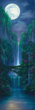 Lake Pond Waterfall Painting - Moonlit Falls